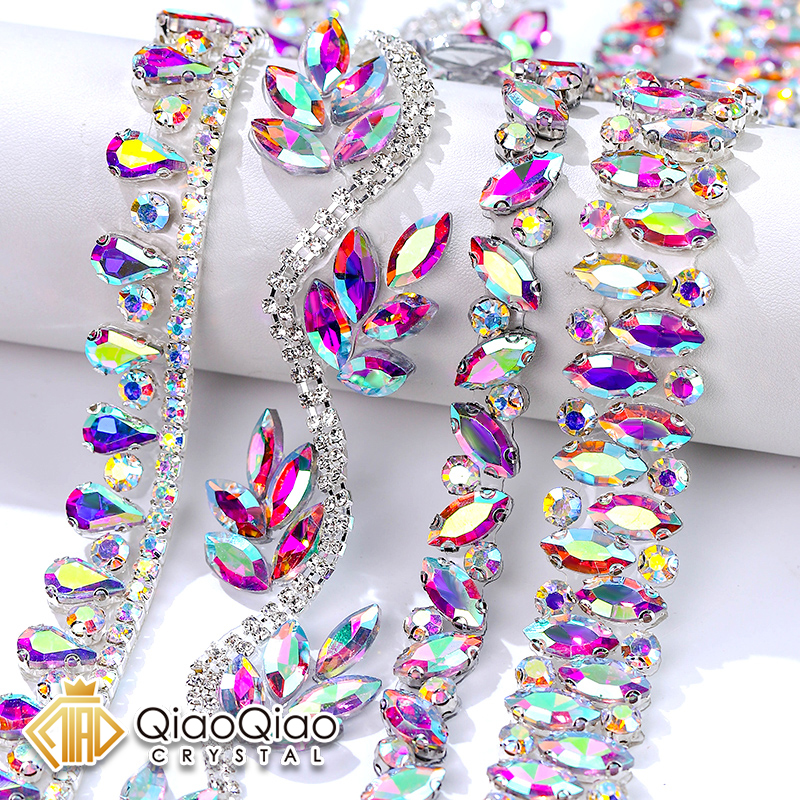 Crystal Mesh Fabric - QIAO Rhinestone Trim Crystal AB Hot