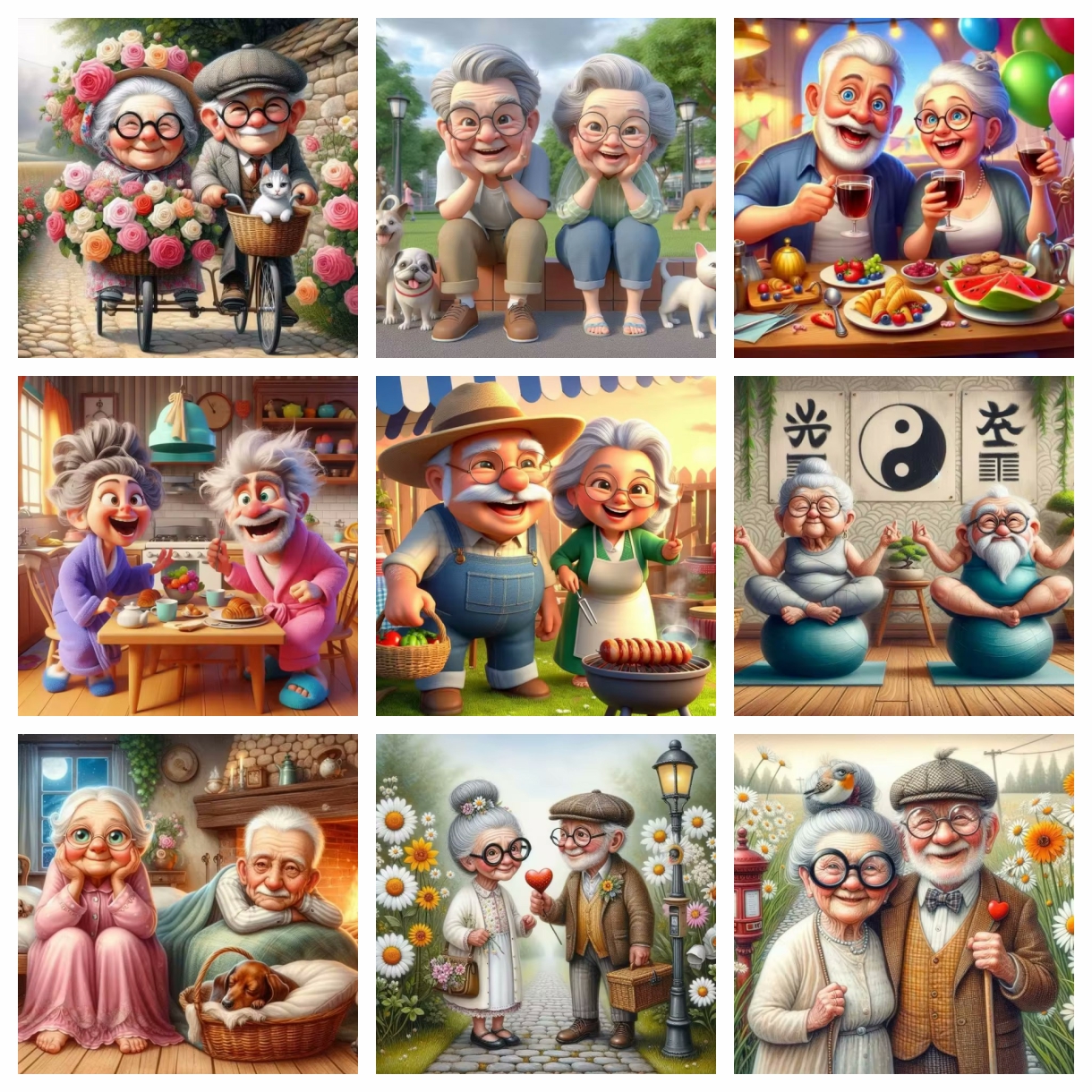 Embroidery Embellishments - Cartoon Happy Old Couple 5D Full