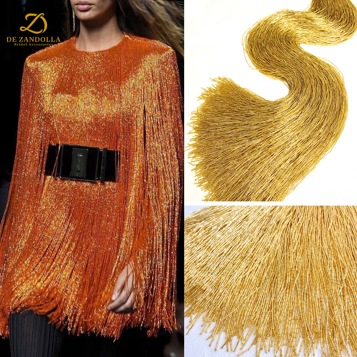 Beaded Trim Fringe - 100cm Length Gold Red Crystal Tassel