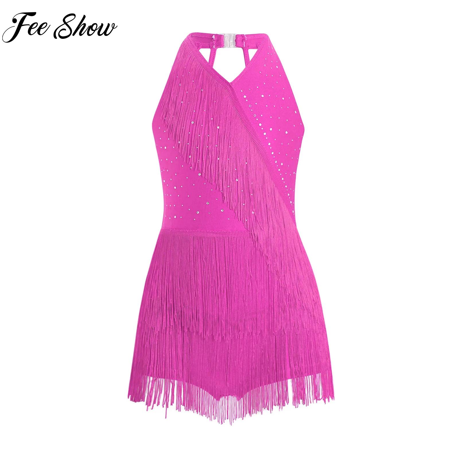 Rhinestone Banding Trim - Kids Girls Shiny Tassel Leotards Dress