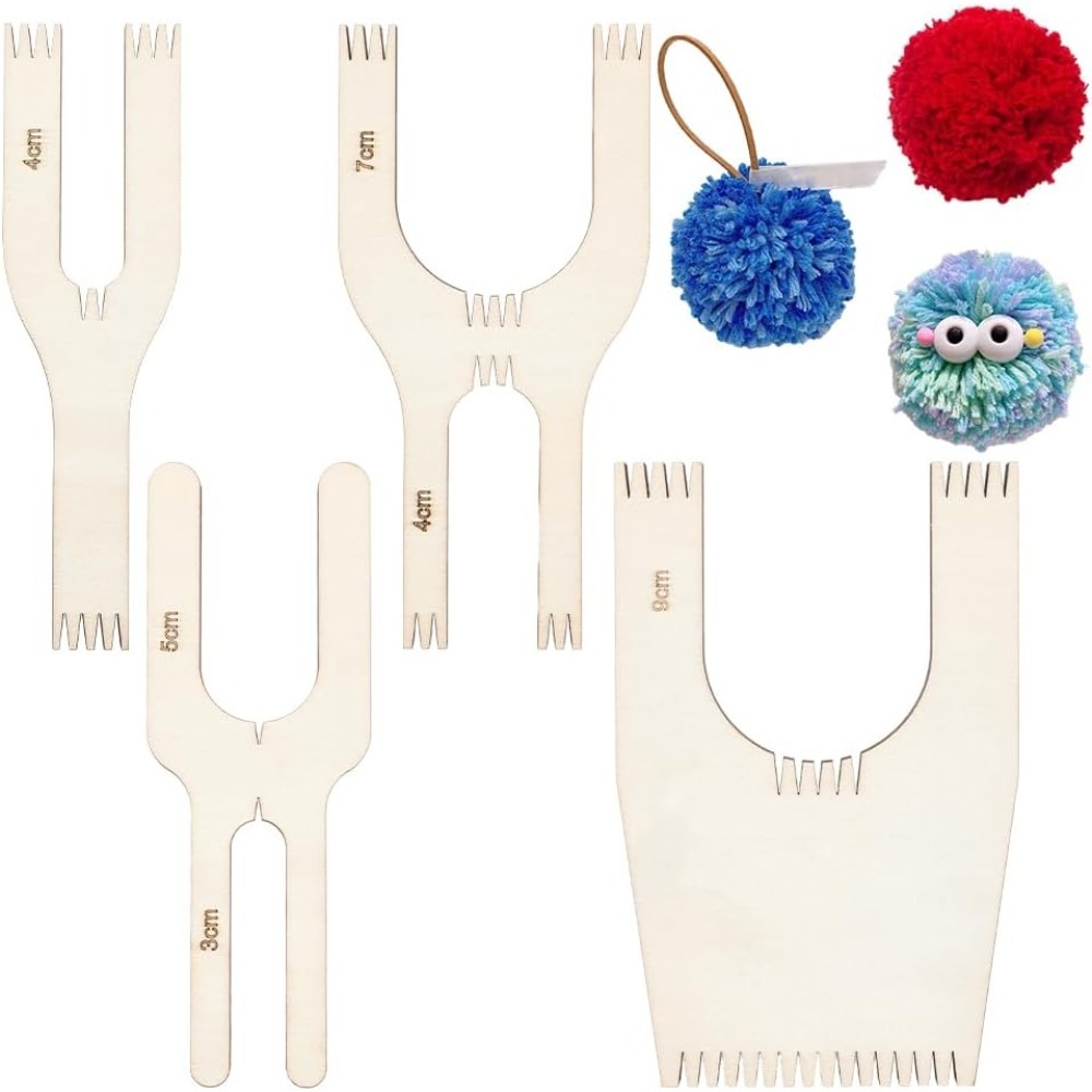 Pom Pom Maker Tool - 4 Sizes Wooden Pompom Maker (5.5x1.5/1.9/2.7/3.5x0.3Inches)