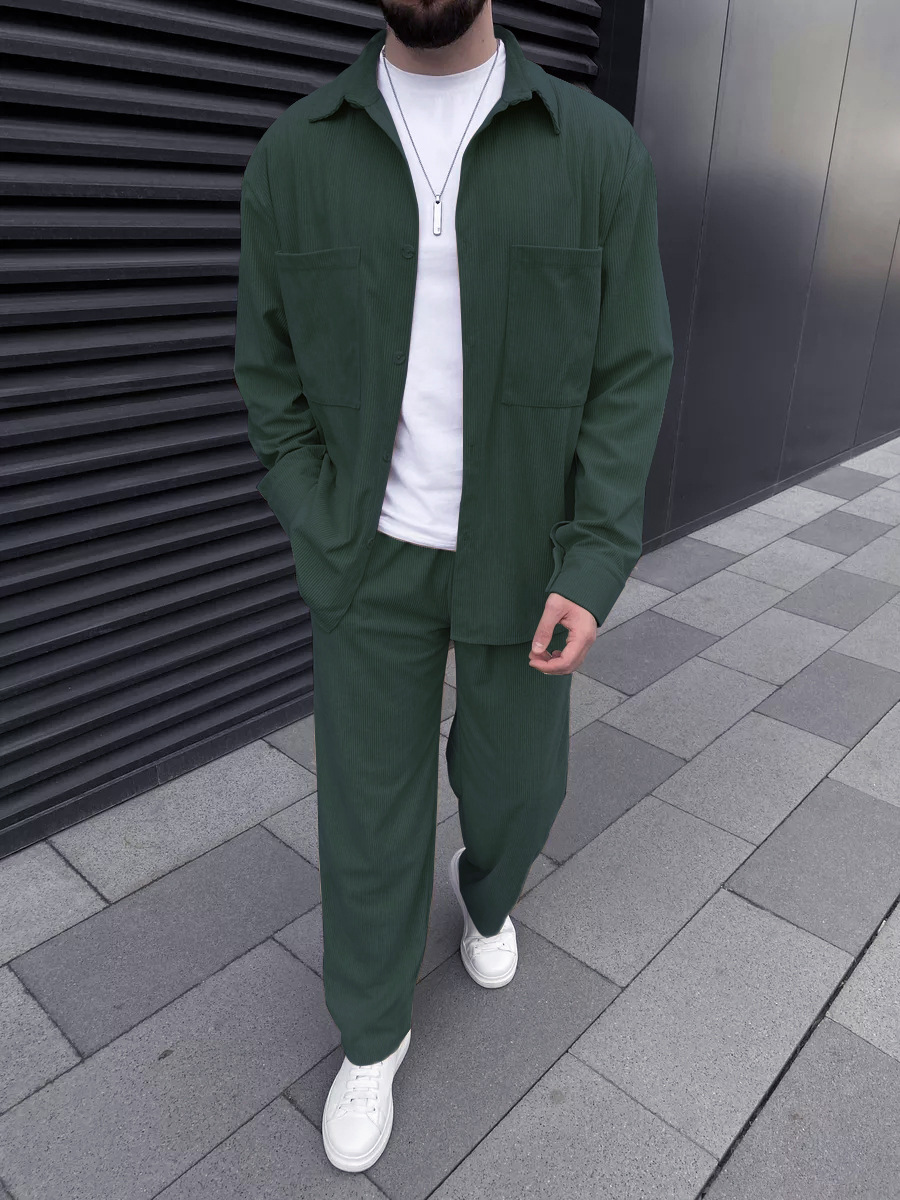 Embellish Knit - Men's corduroy two-piece outfit: long-sleeved button-down