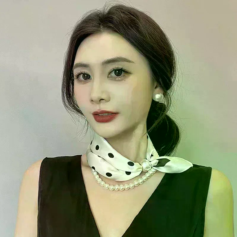 Pearl Trim Chain - Magnetic Narrow Elegant Satins Neck Scarf