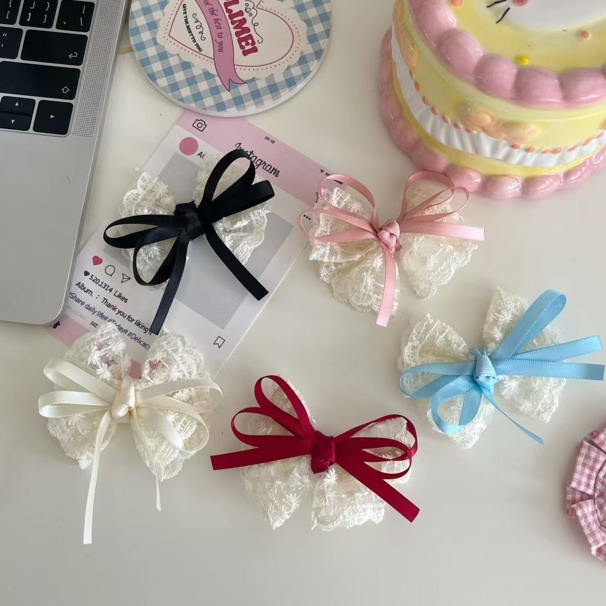 2Pcs Elegant Lace Bow Hairpins - Lace Ribbon Trim บทวิจารณ์และราคา