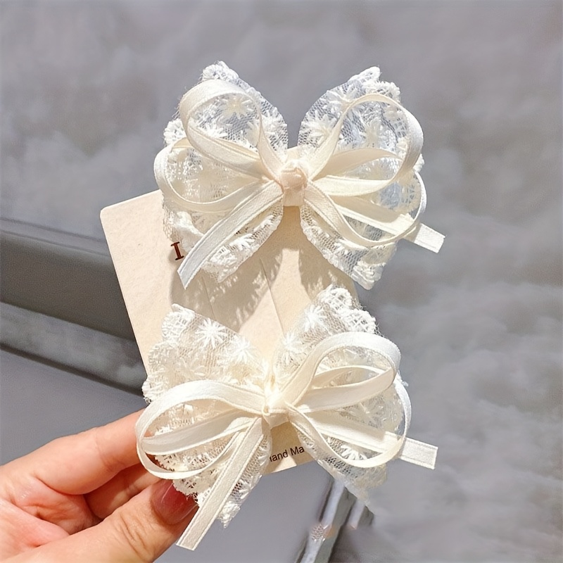 2Pcs Elegant Lace Bow Hairpins - Lace Ribbon Trim บทวิจารณ์และราคา