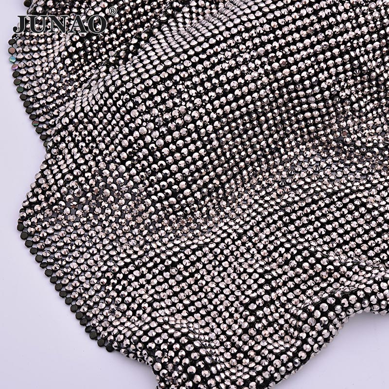 JUNAO 45*120cm Black Gold Crys - Crystal Mesh Fabric บทวิจารณ์และราคา