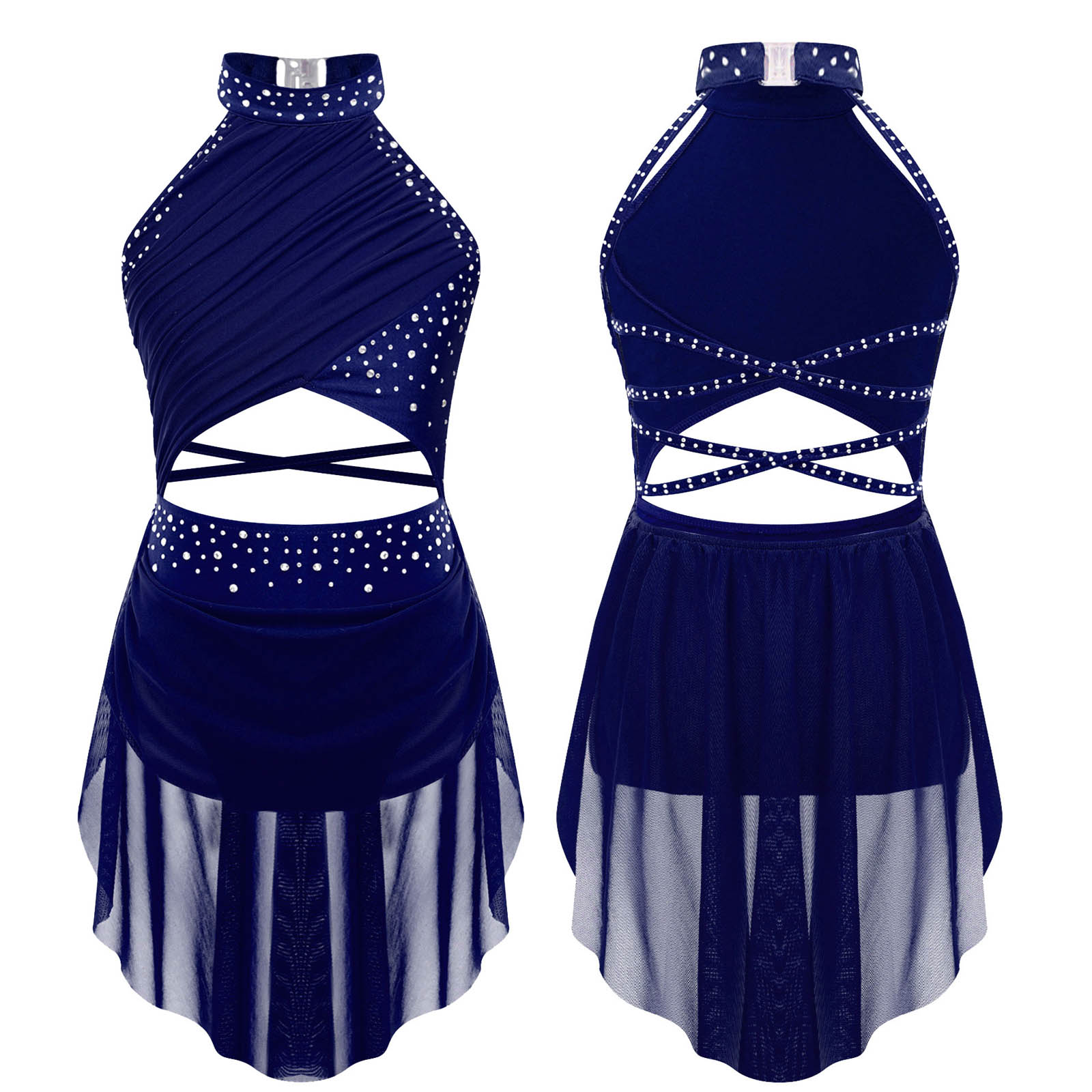 Kids Girls Ballet Leotard Dres - Rhinestone Banding Trim บทวิจารณ์และราคา