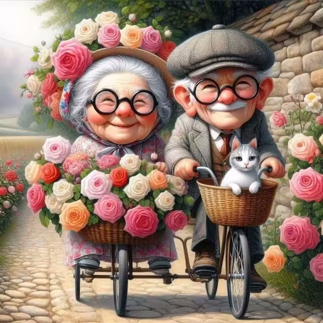 Cartoon Happy Old Couple 5D Fu - Embroidery Embellishments บทวิจารณ์และราคา