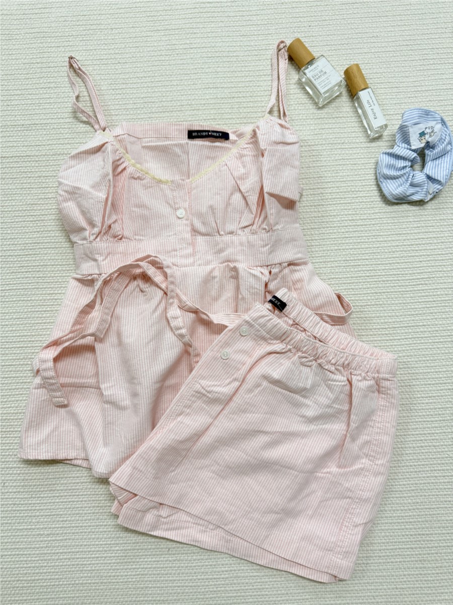 Pink Striped Lace Trim Tank Sh - Elastic Lace Trim บทวิจารณ์และราคา