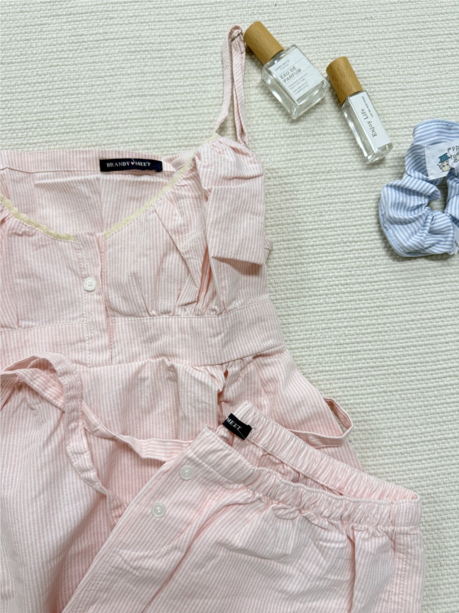 Pink Striped Lace Trim Tank Sh - Elastic Lace Trim บทวิจารณ์และราคา