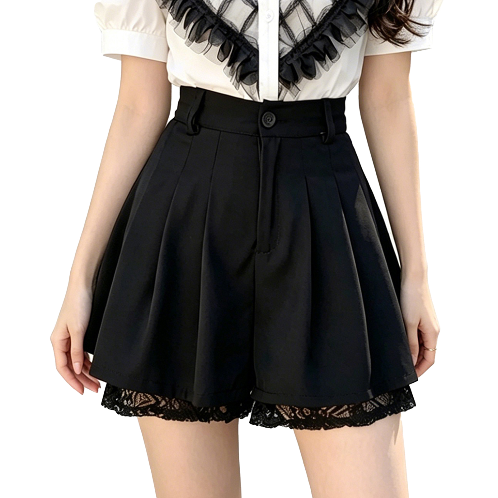 Women High Waist Tailored Trou - Elastic Lace Trim บทวิจารณ์และราคา