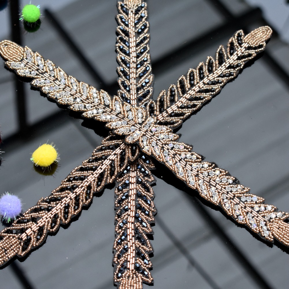 Long leaves leaf handmade appl - Beaded Trim Fringe บทวิจารณ์และราคา