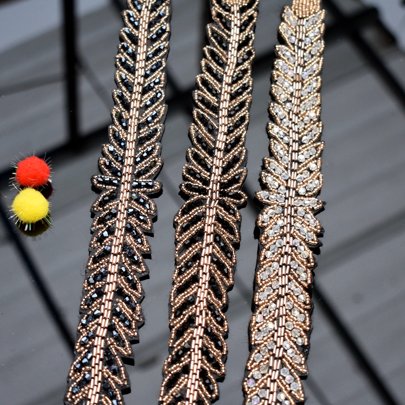 Long leaves leaf handmade appl - Beaded Trim Fringe บทวิจารณ์และราคา