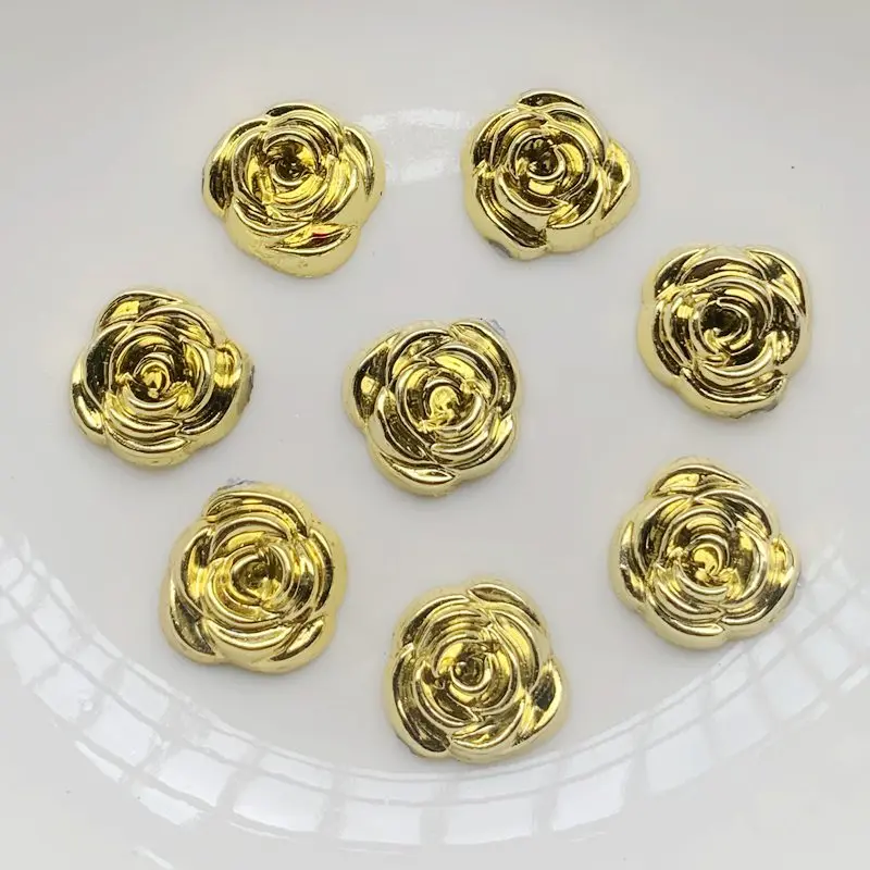 40pcs 14mm Gold Rose Flowers R - Embellishment Glue Craft บทวิจารณ์และราคา
