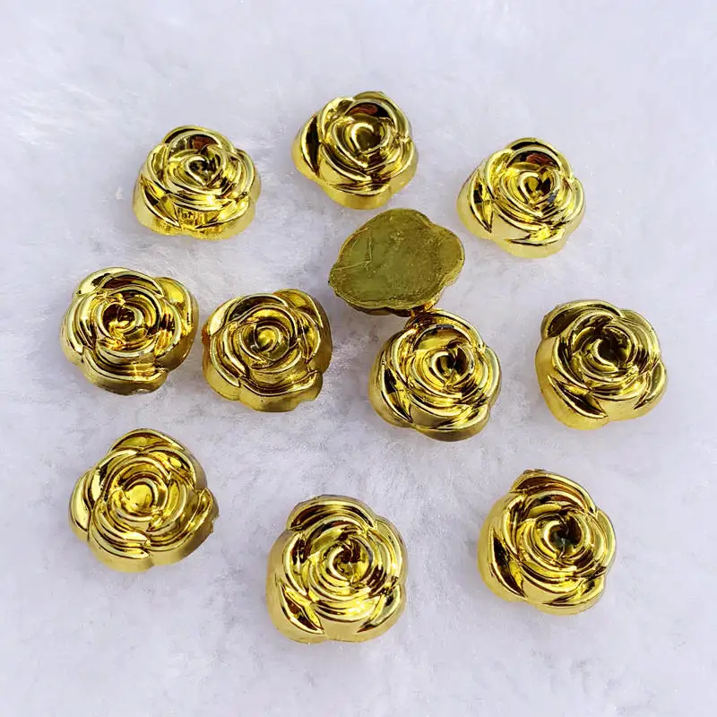 40pcs 14mm Gold Rose Flowers R - Embellishment Glue Craft บทวิจารณ์และราคา