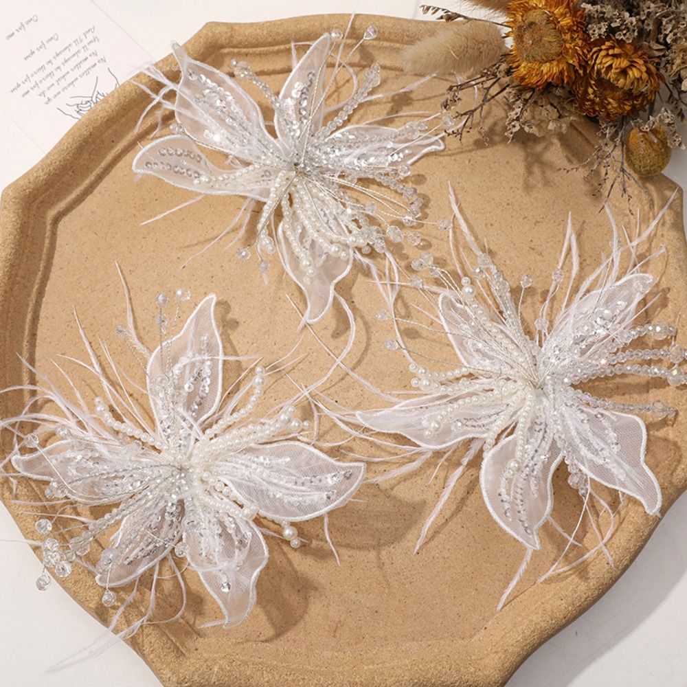 1PC Feather Pearl 3D Organza F - Applique Patch Flower บทวิจารณ์และราคา