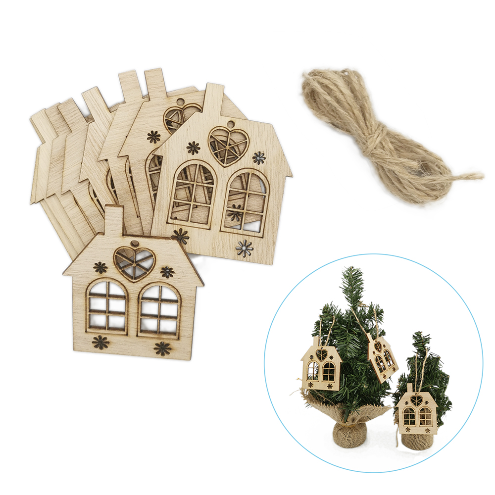 10pcs Wooden Hollow House Cuto - Christmas Craft Embellishment บทวิจารณ์และราคา