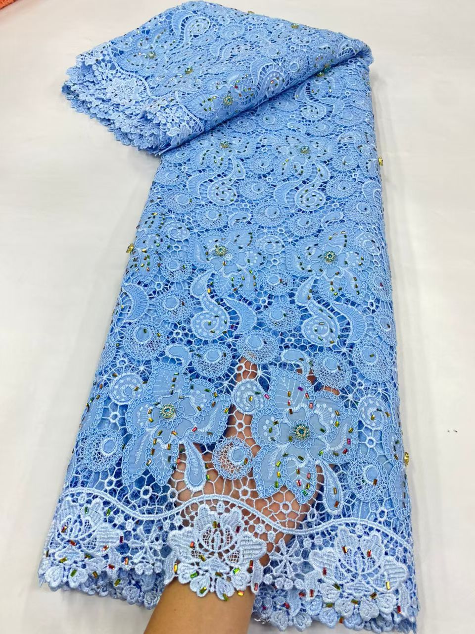 Latest Cord Guipure Lace Fabri - Crystal Mesh Fabric บทวิจารณ์และราคา