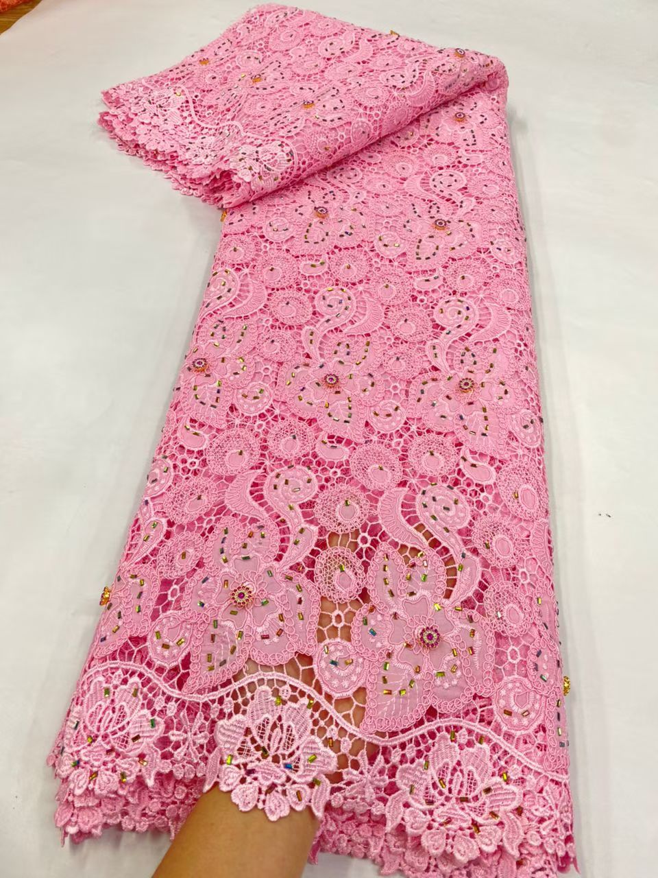 Latest Cord Guipure Lace Fabri - Crystal Mesh Fabric บทวิจารณ์และราคา