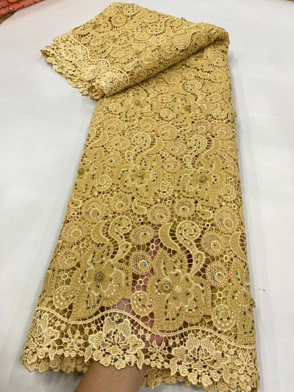 Latest Cord Guipure Lace Fabri - Crystal Mesh Fabric บทวิจารณ์และราคา