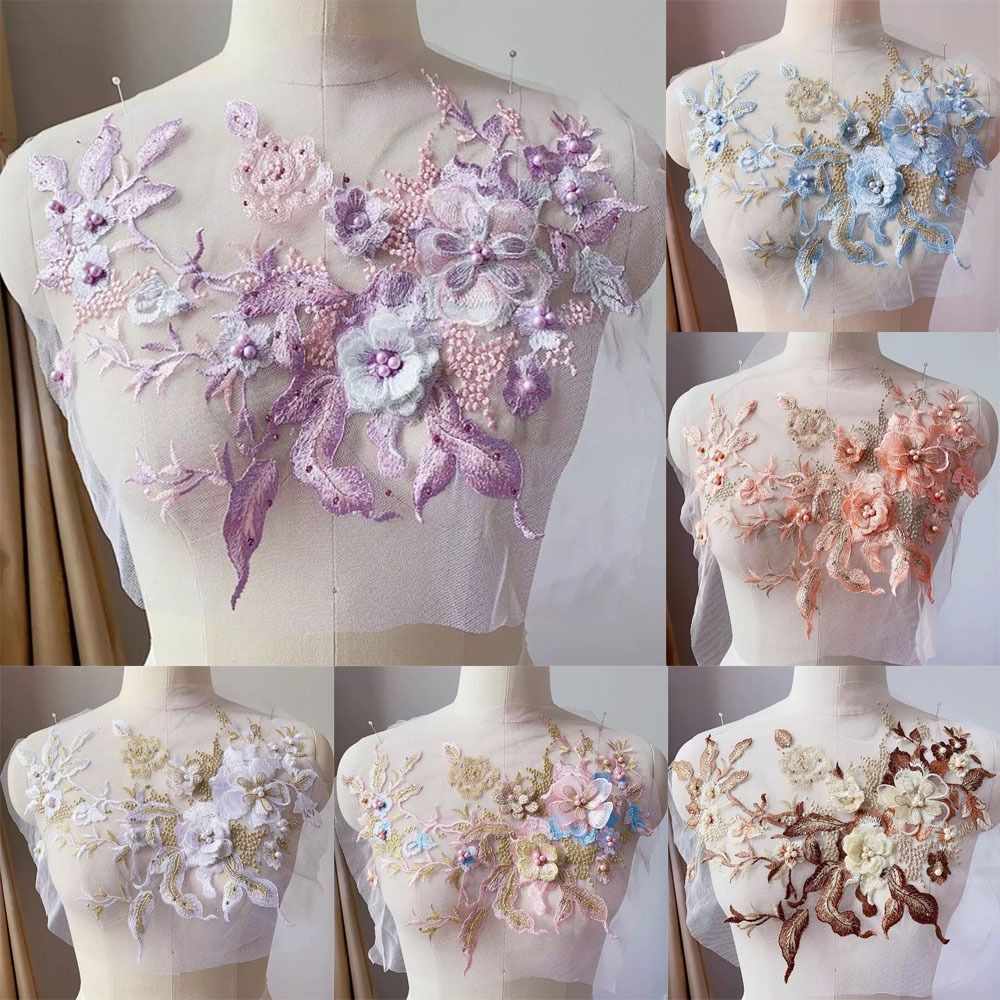 3D Flowers Beaded Lace Fabrics - Applique Patch Flower บทวิจารณ์และราคา