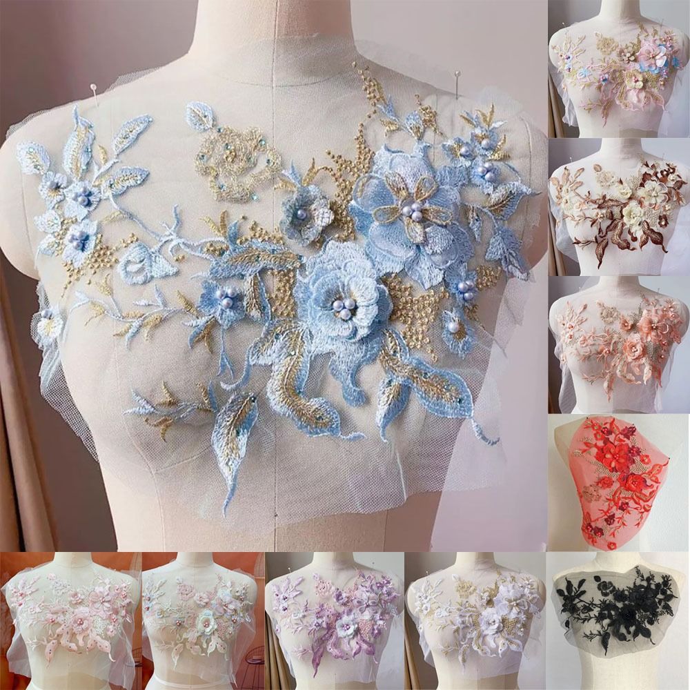 3D Flowers Beaded Lace Fabrics - Applique Patch Flower บทวิจารณ์และราคา