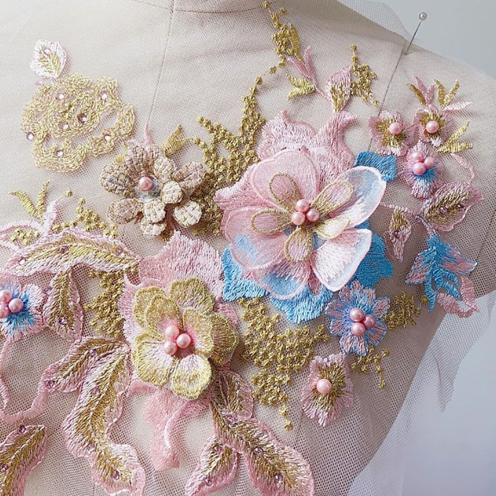 3D Flowers Beaded Lace Fabrics - Applique Patch Flower บทวิจารณ์และราคา