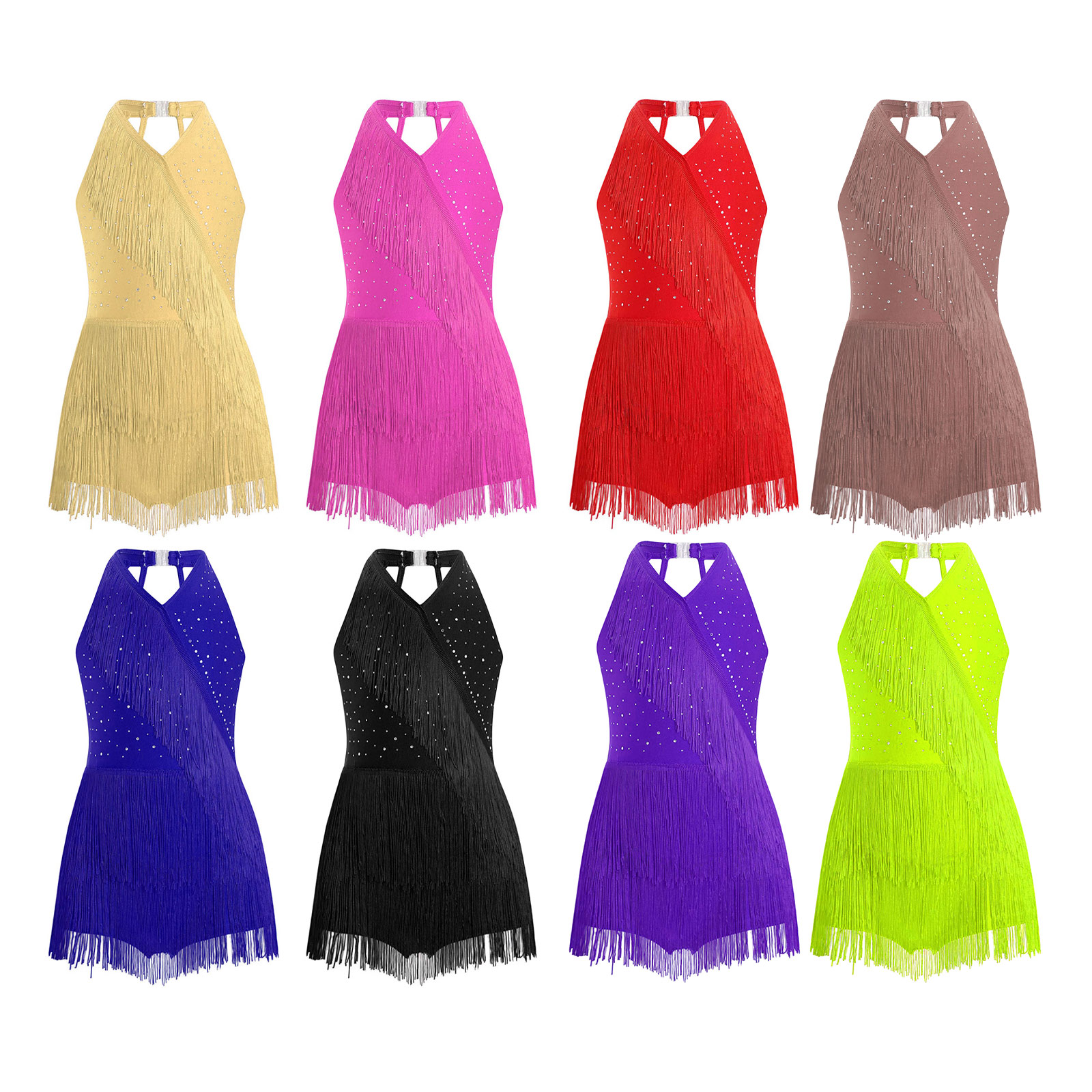 Kids Girls Shiny Tassel Leotar - Rhinestone Banding Trim บทวิจารณ์และราคา