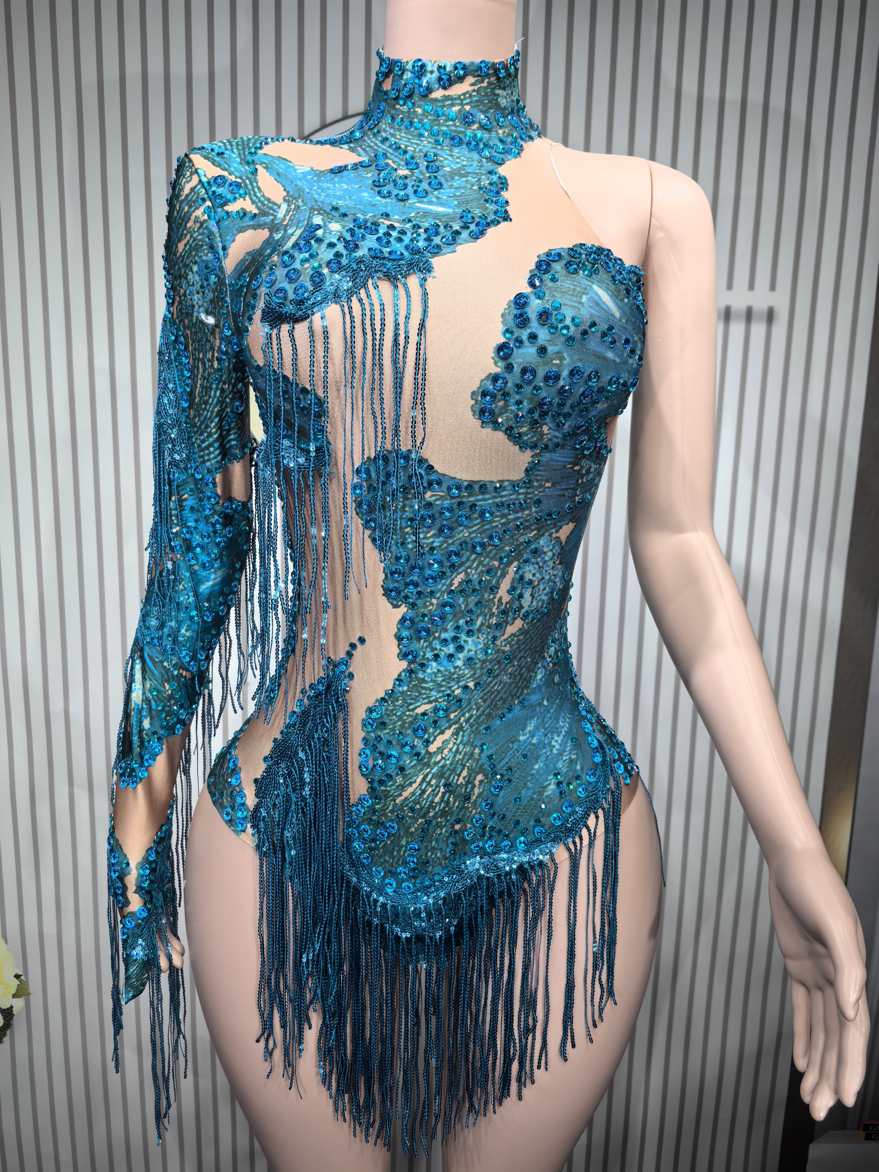 Sexy Skinny Leotard Singer Dan - Rhinestone Banding Trim บทวิจารณ์และราคา