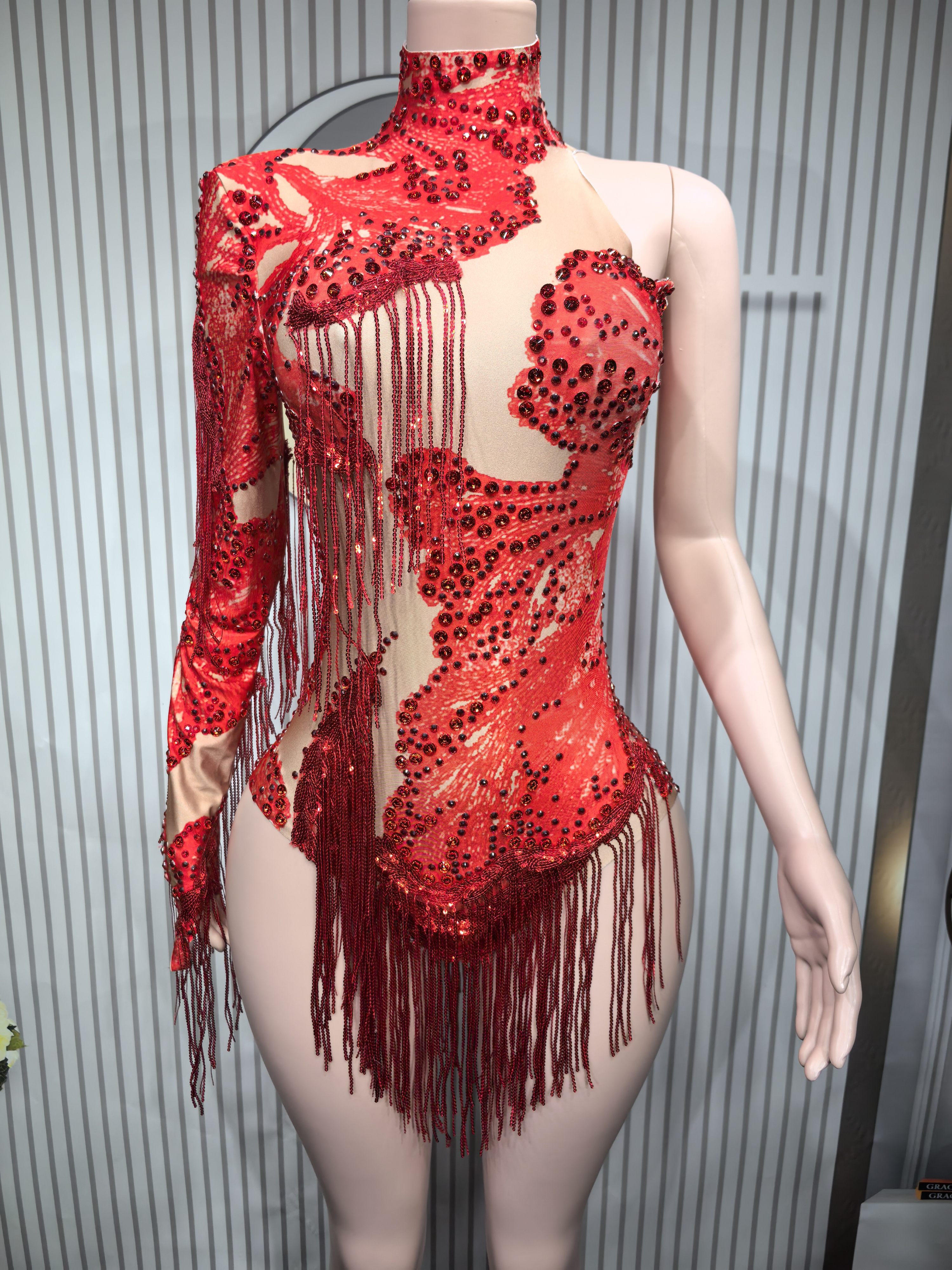 Sexy Skinny Leotard Singer Dan - Rhinestone Banding Trim บทวิจารณ์และราคา
