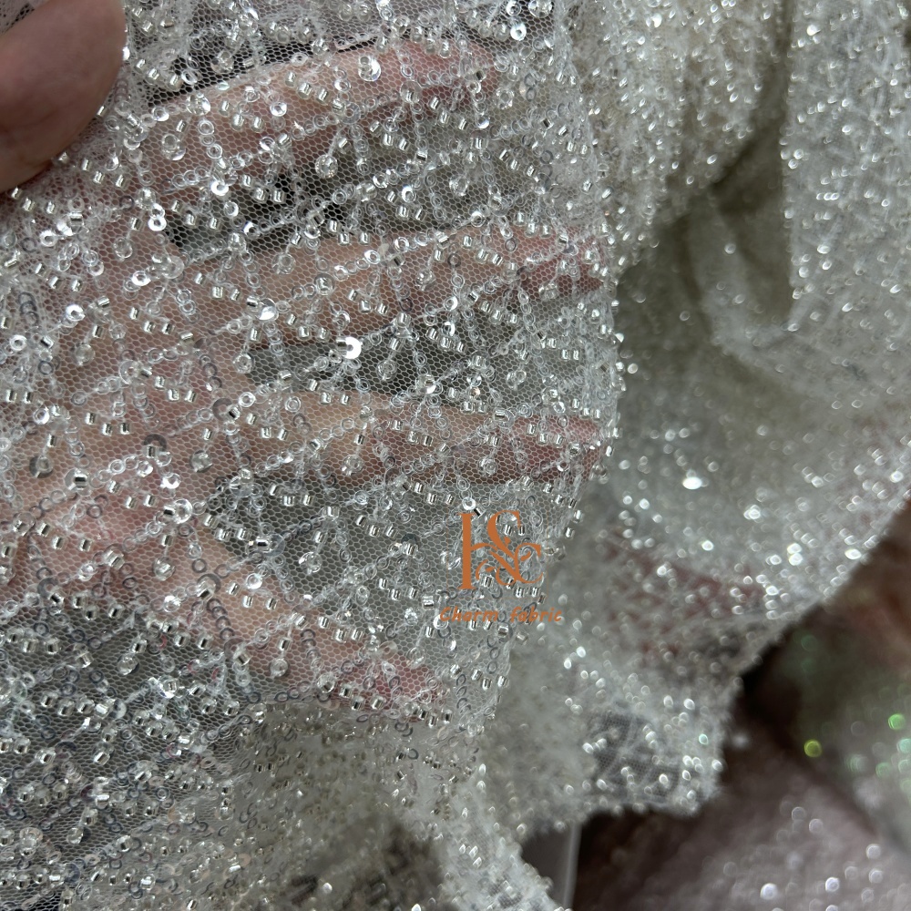 High-end lace embroidery beadi - Crystal Mesh Fabric บทวิจารณ์และราคา