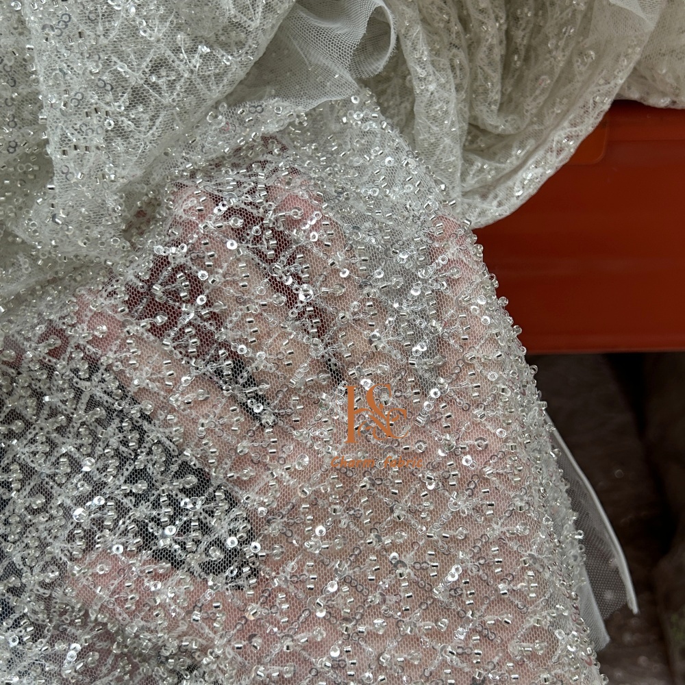 High-end lace embroidery beadi - Crystal Mesh Fabric บทวิจารณ์และราคา