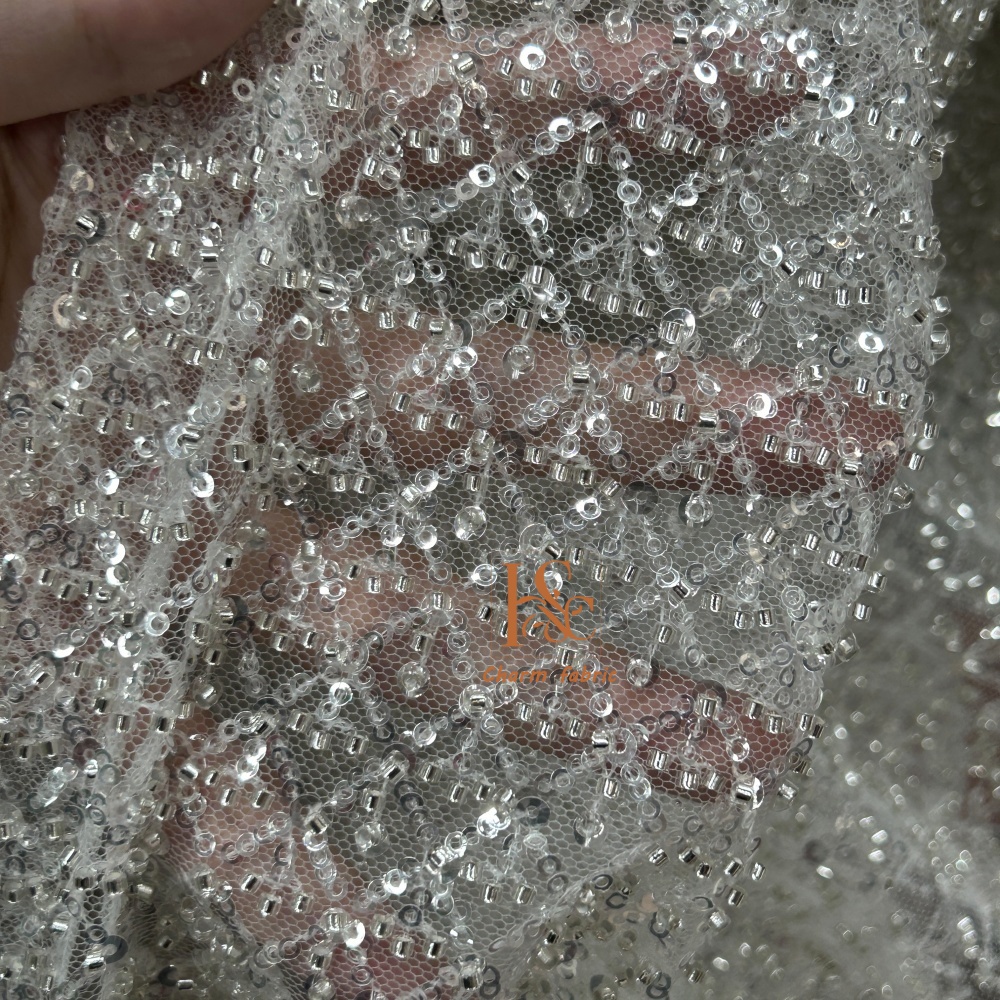 High-end lace embroidery beadi - Crystal Mesh Fabric บทวิจารณ์และราคา