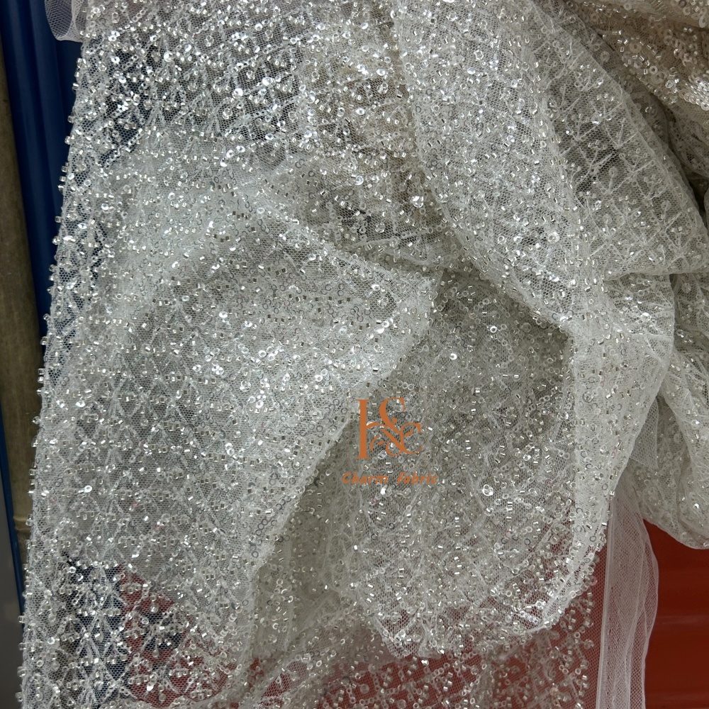 High-end lace embroidery beadi - Crystal Mesh Fabric บทวิจารณ์และราคา