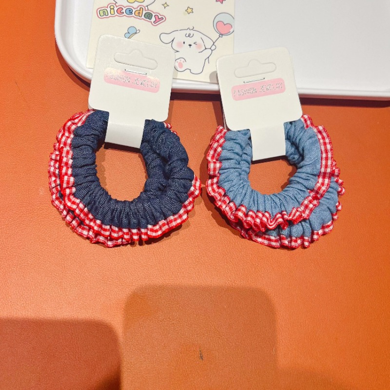 Lace Trim Denim Hair Ties Red  - Elastic Lace Trim บทวิจารณ์และราคา