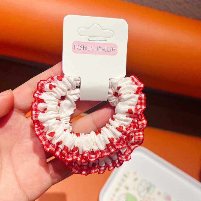 Lace Trim Denim Hair Ties Red  - Elastic Lace Trim บทวิจารณ์และราคา
