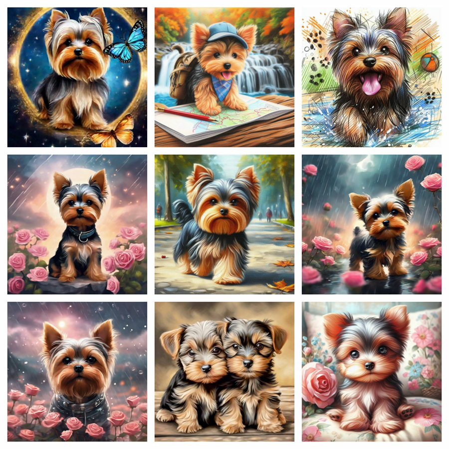 Yorkshire Terrier Dog 5D DIY D - Embroidery Embellishments บทวิจารณ์และราคา