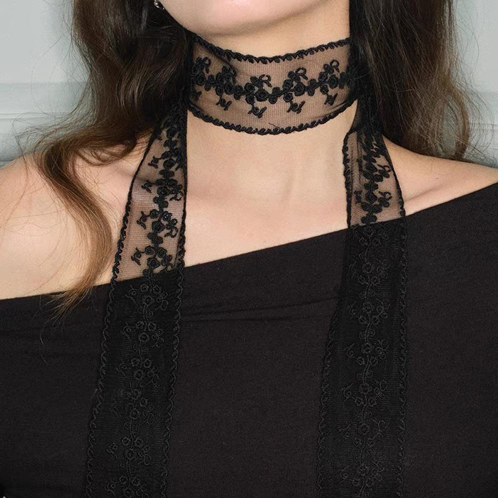 Elegant Lace Scarf Bow Necklac - Lace Ribbon Trim บทวิจารณ์และราคา