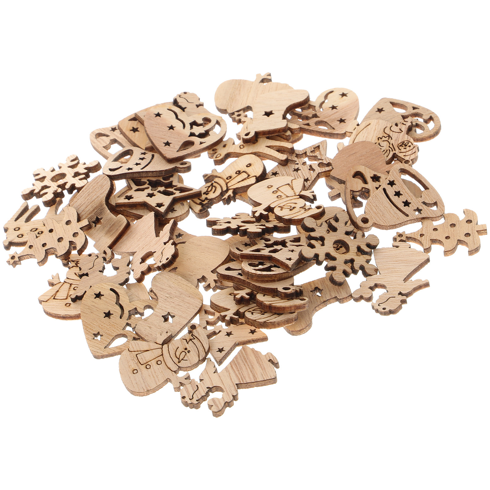 50Pcs Premium Wooden Shapes Cu - Christmas Craft Embellishment บทวิจารณ์และราคา