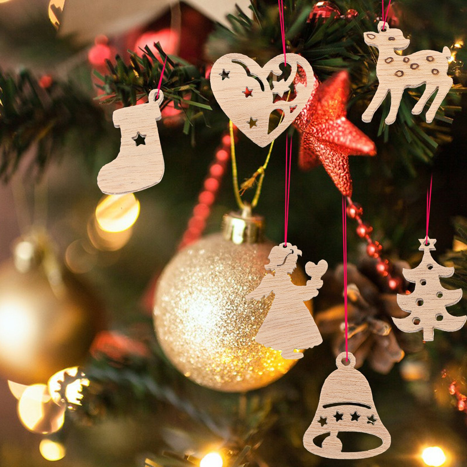 50Pcs Premium Wooden Shapes Cu - Christmas Craft Embellishment บทวิจารณ์และราคา