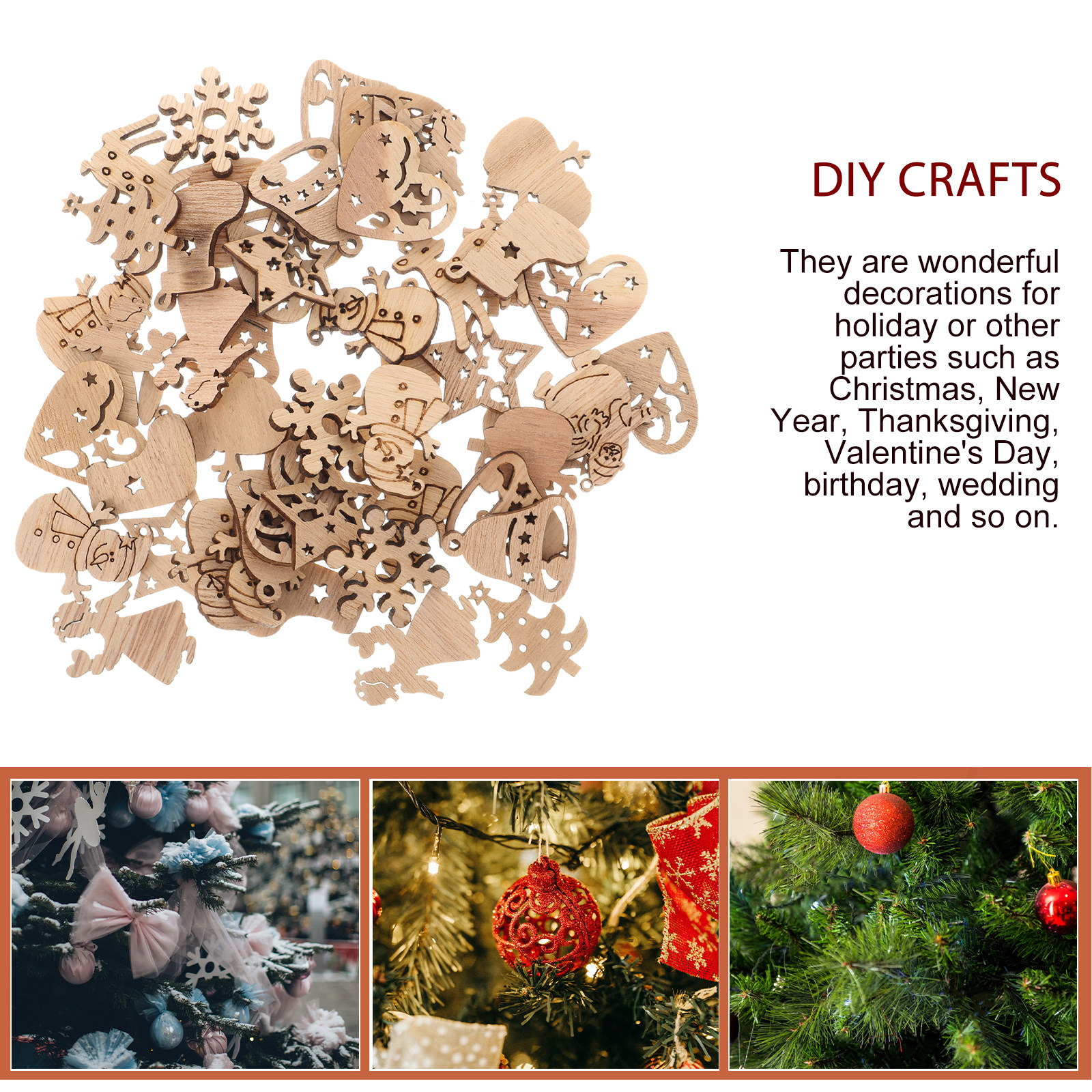 50Pcs Premium Wooden Shapes Cu - Christmas Craft Embellishment บทวิจารณ์และราคา