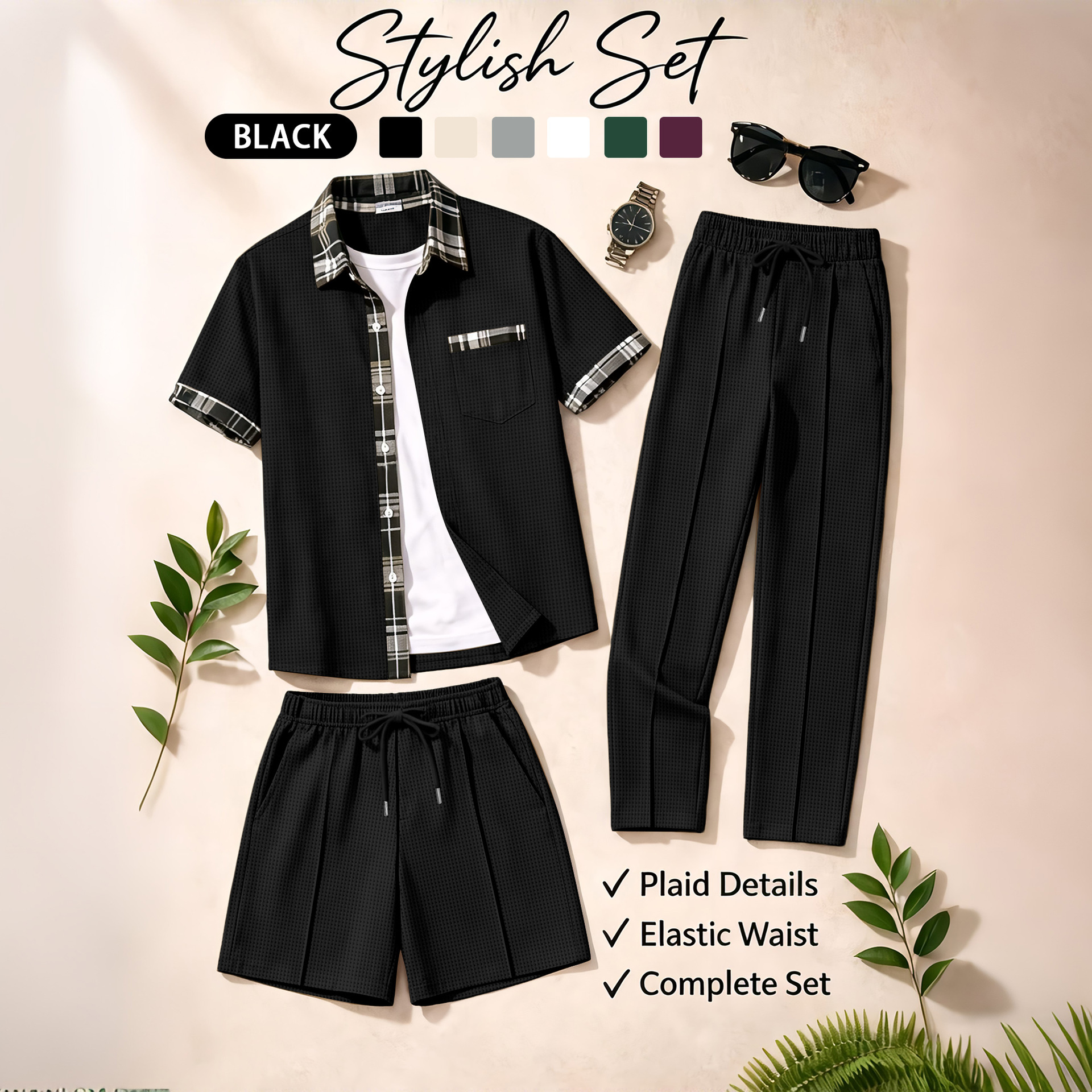 Men's 3 Piece Waffle Knit Trac - Embellish Knit บทวิจารณ์และราคา