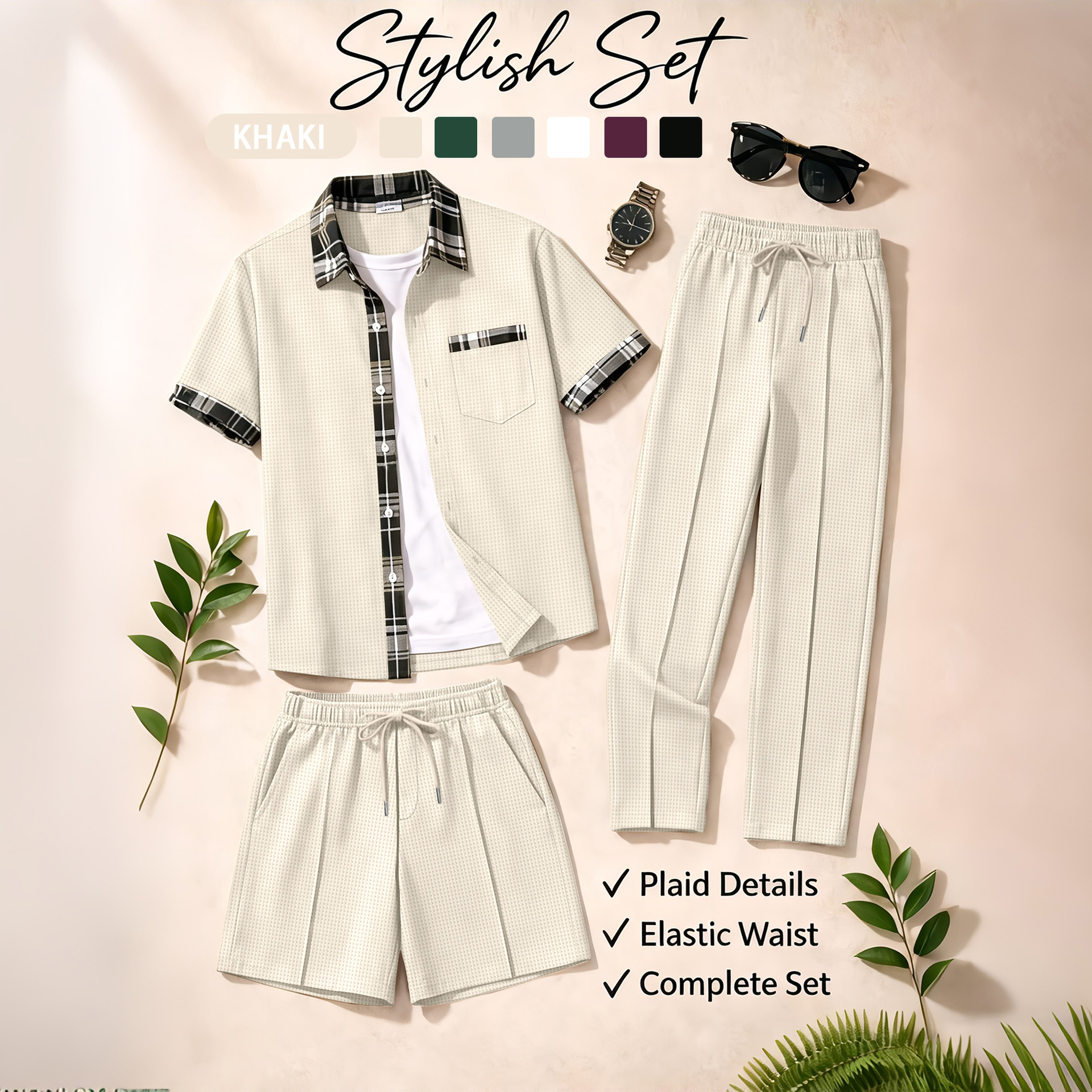 Men's 3 Piece Waffle Knit Trac - Embellish Knit บทวิจารณ์และราคา