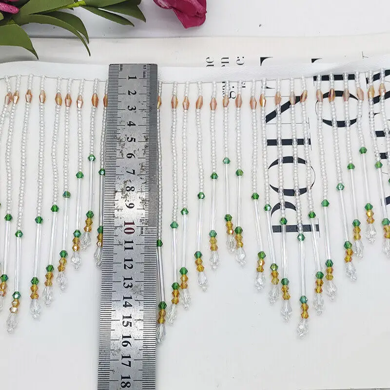 Glass Tube Fringe Tassel 16cm  - Beaded Trim Fringe บทวิจารณ์และราคา
