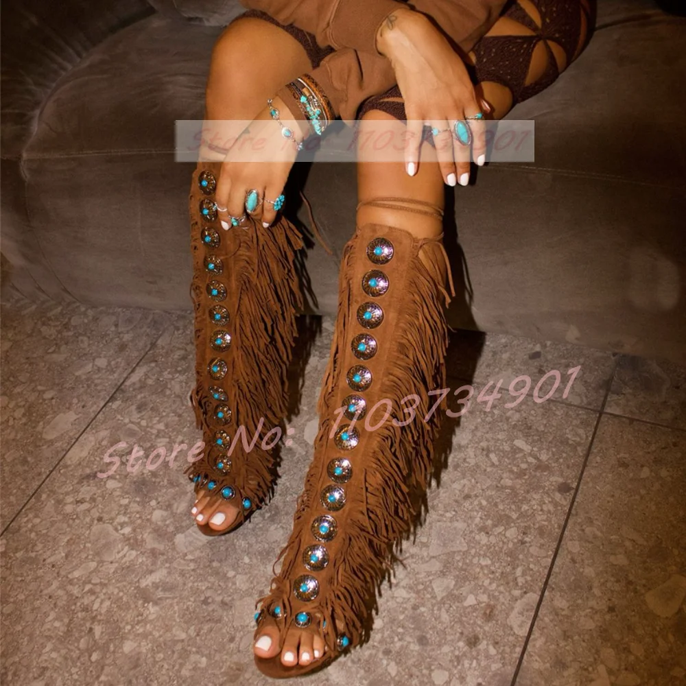Tassels Open Toe Gems Knee Hig - Tassel Fringe Trim บทวิจารณ์และราคา