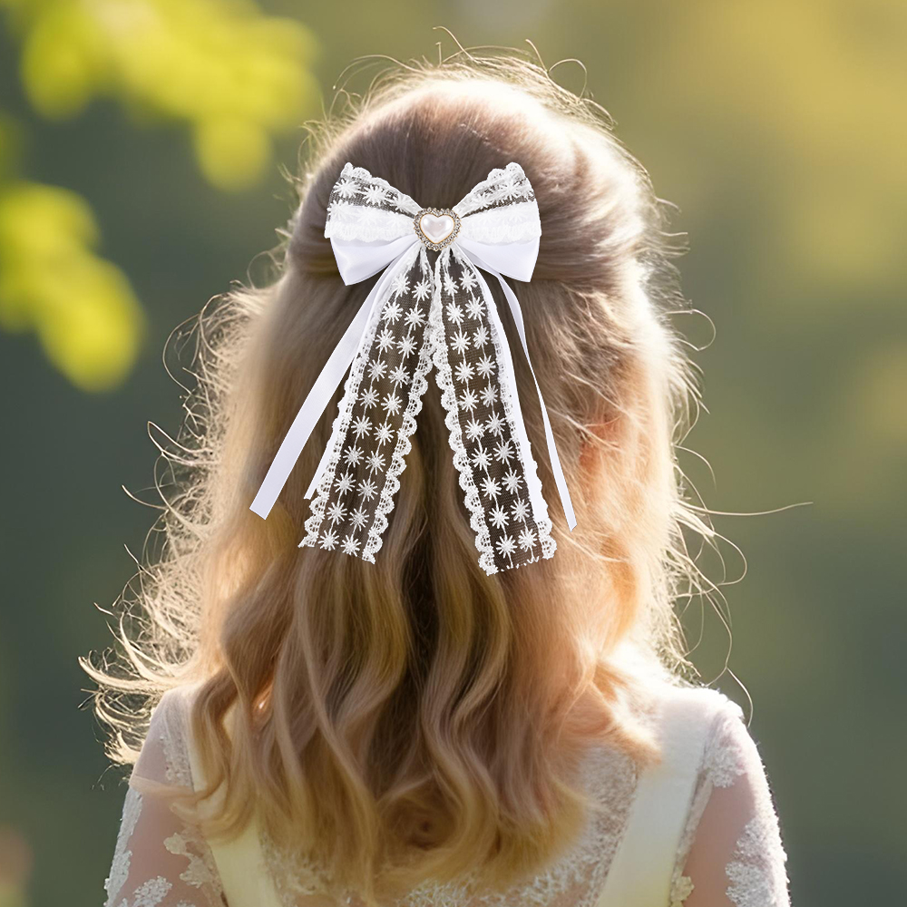 2Pcs Flower Lace Bow Hair Clip - Lace Ribbon Trim บทวิจารณ์และราคา