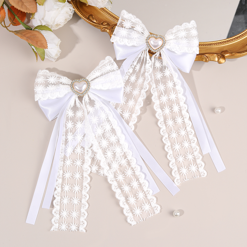 2Pcs Flower Lace Bow Hair Clip - Lace Ribbon Trim บทวิจารณ์และราคา