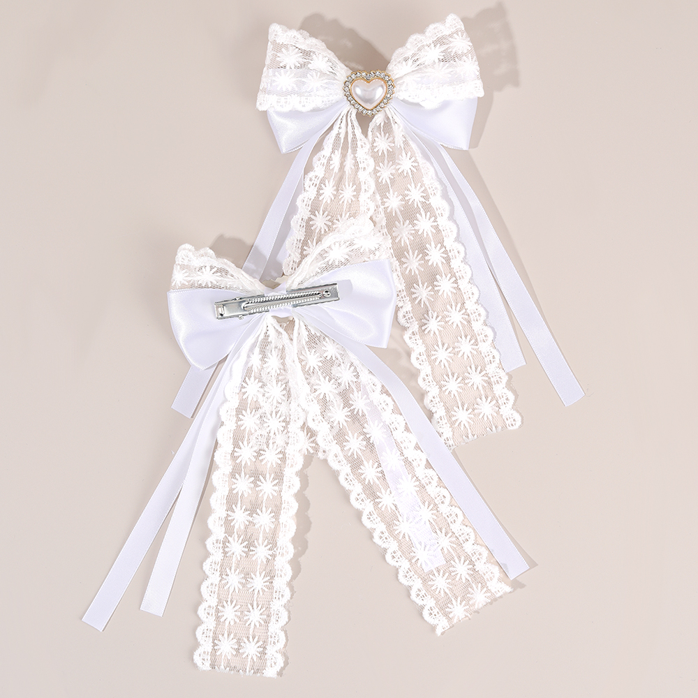 2Pcs Flower Lace Bow Hair Clip - Lace Ribbon Trim บทวิจารณ์และราคา