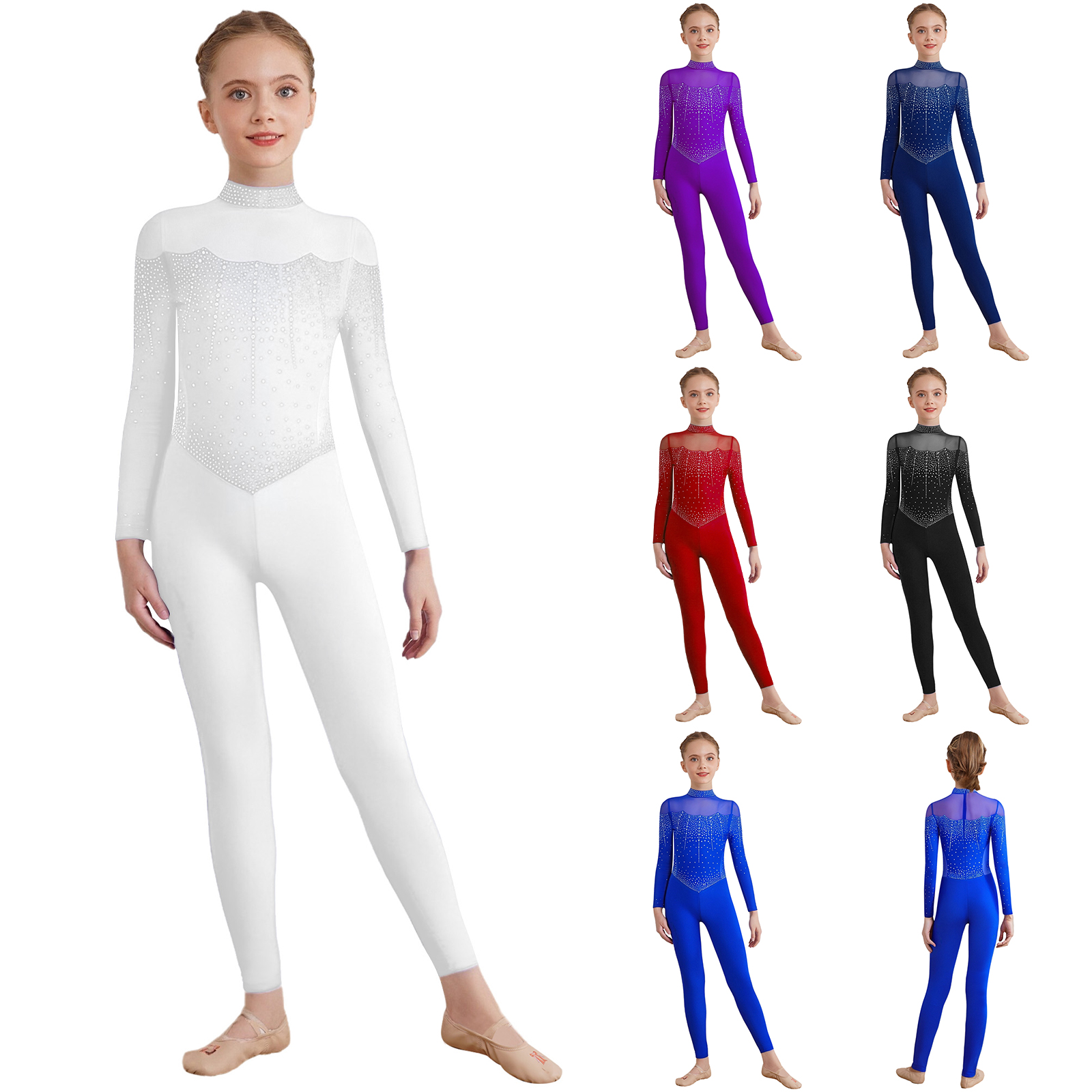 6-16Y Girls Figure Skating Dan - Rhinestone Banding Trim บทวิจารณ์และราคา