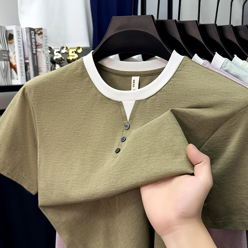 Mens Short Sleeve Henley Neck  - Embellish Knit บทวิจารณ์และราคา